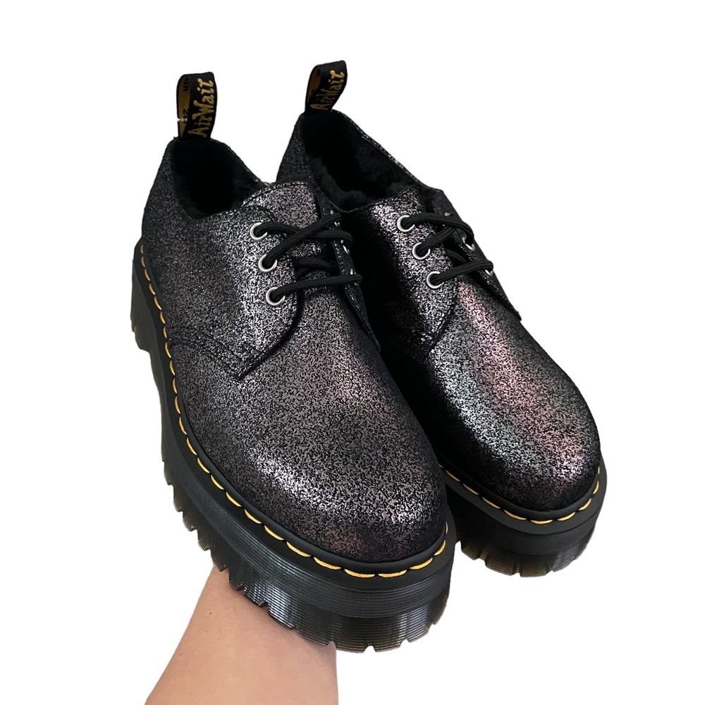 Dr. Marten’s Docs 1461 Quad Faux Fur-Lined Metallic Leather Platform Derby Shoes